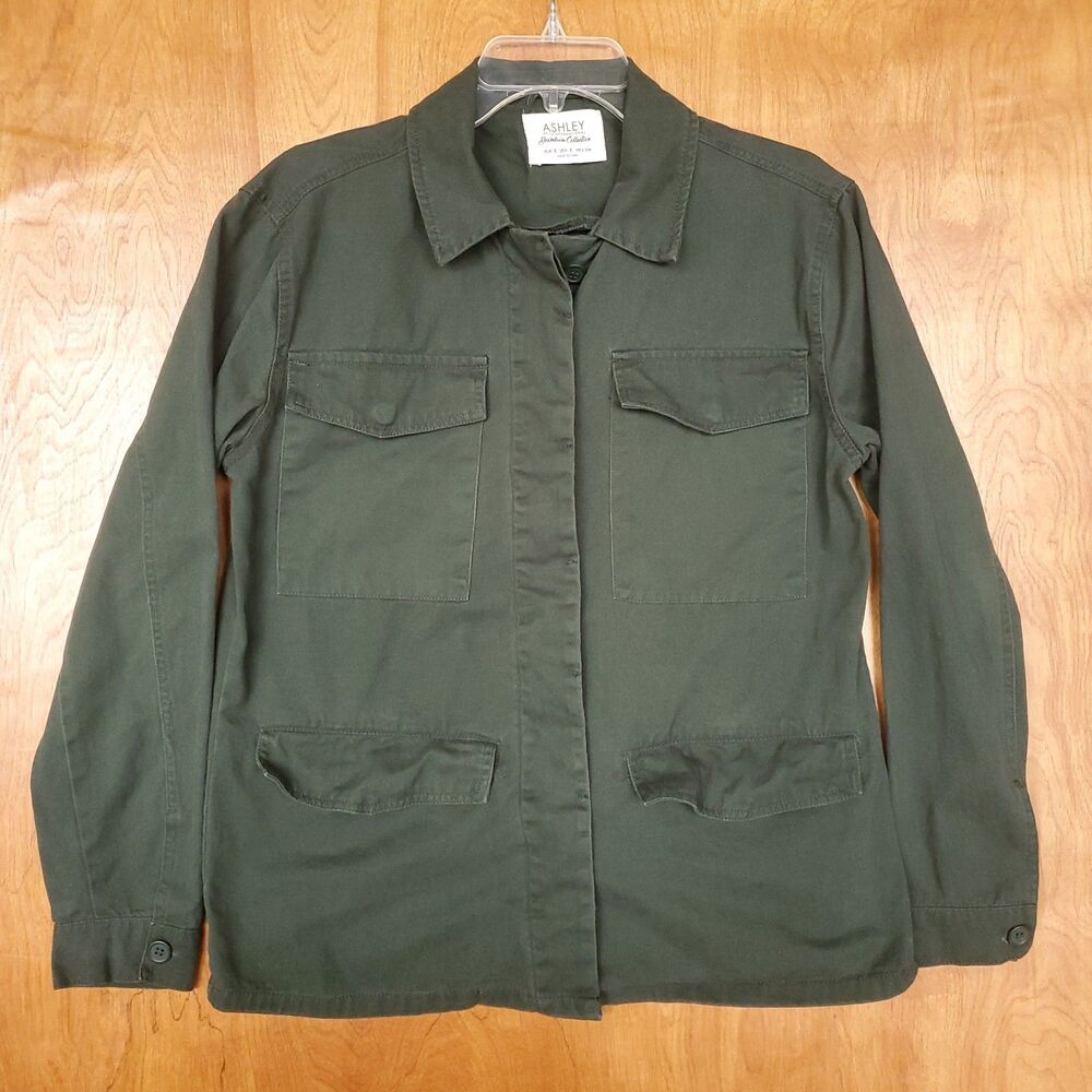 Utility Jacket Womens S Green 100% Cotton Military Army Button Front Grunge